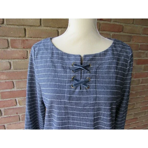 Talbots Striped Knit Top Criss Cross Detail Women's Medium Casual Ruffle Cuff - Picture 4 of 13